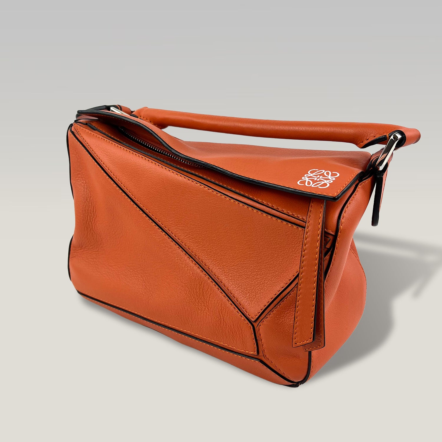 Loewe Puzzle Small Bag Orange Calfskin Leather Top Handle