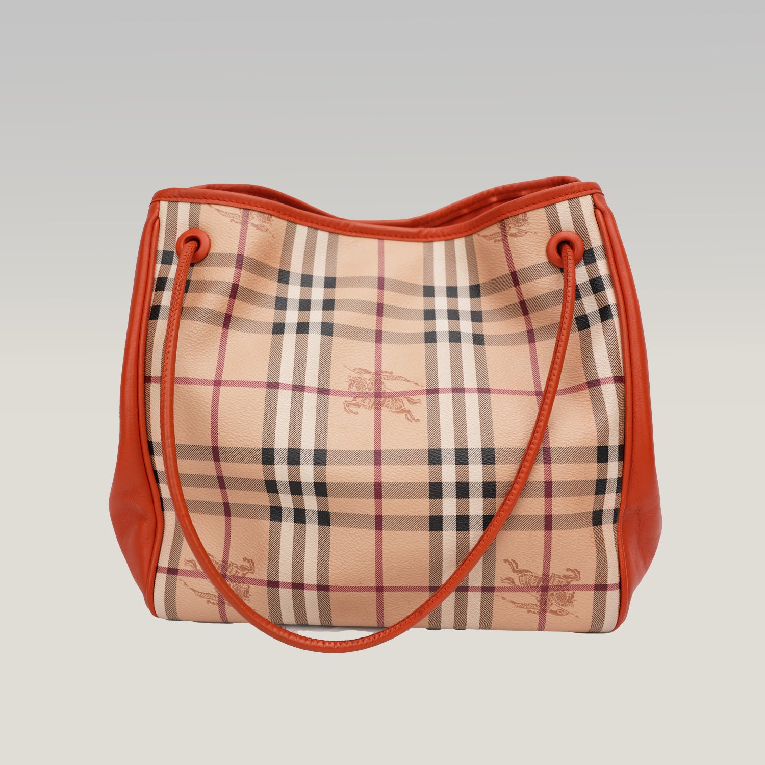 Burberry Borsa a Spalla Nova Check Beige con Dettagli Arancioni in Pelle