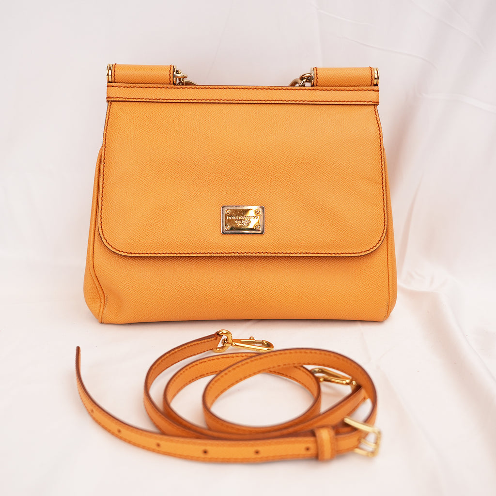 Dolce & Gabbana Sicily Medium in Pelle Dauphine Giallo Ocra