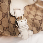 Gucci Borsa a Spalla Grande Vintage in Tela GG Beige e Pelle Bianca
