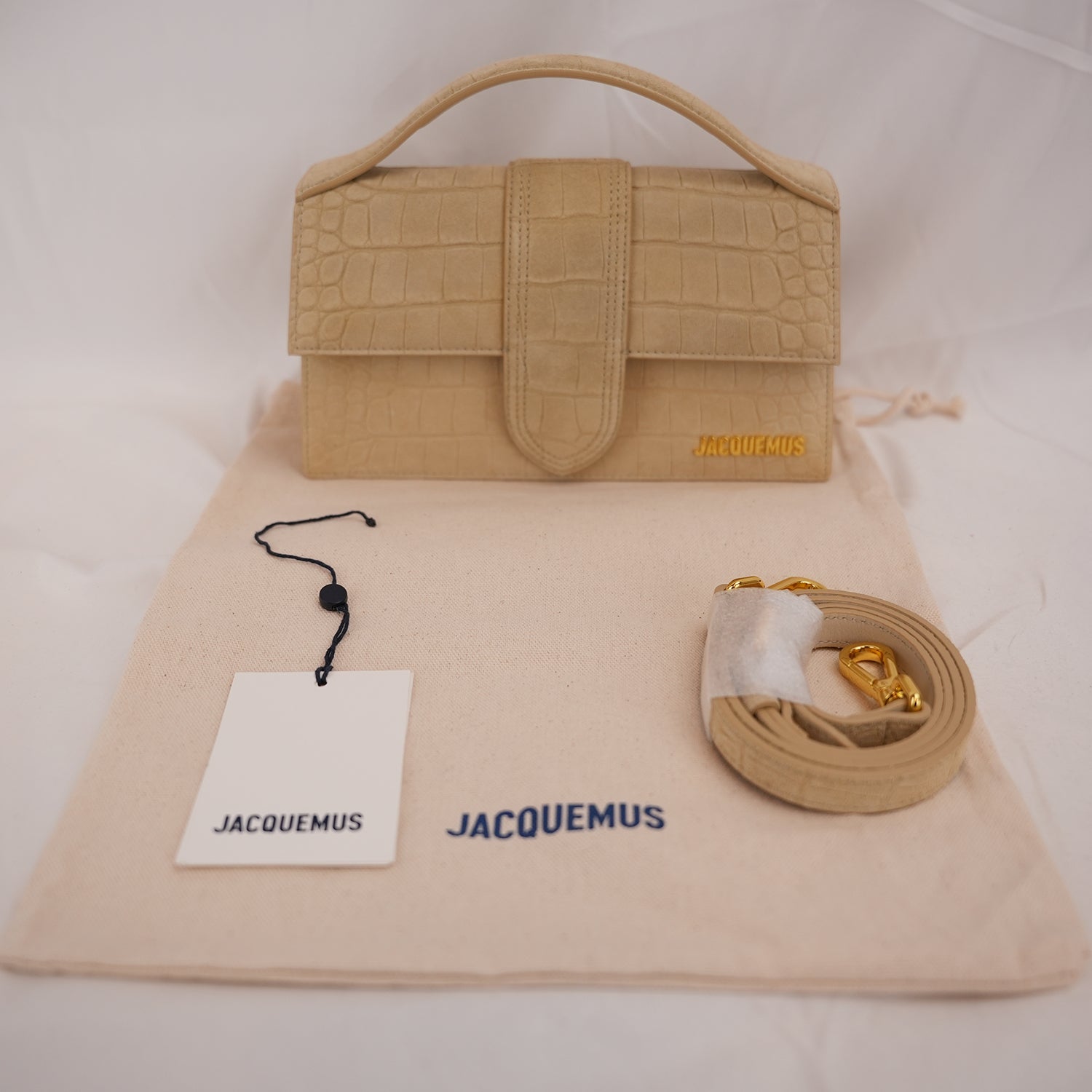 Jacquemus Borsa a Mano in Camoscio Beige Effetto Coccodrillo
