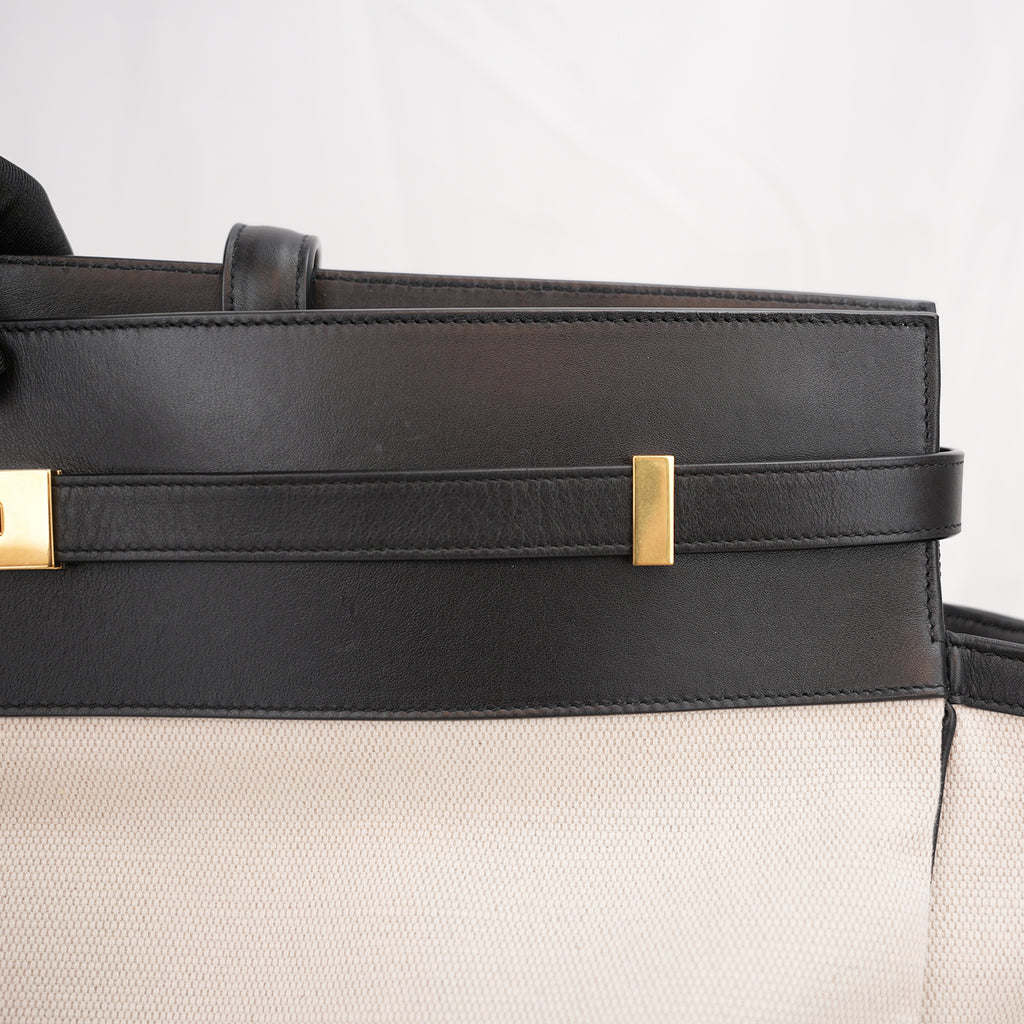 Saint Laurent Manhattan Large Shopping Tote White Canvas Black Leather Trim Shoulder Bag