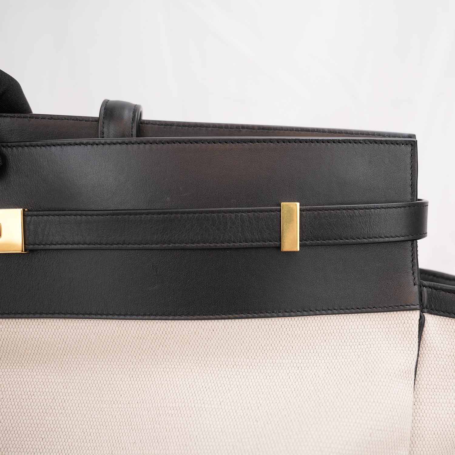 Saint Laurent Manhattan Large Shopping Tote White Canvas Black Leather Trim Shoulder Bag