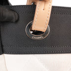 Chanel Paris Biarritz Small Tote White Black Canvas Shoulder Bag CC Medallion