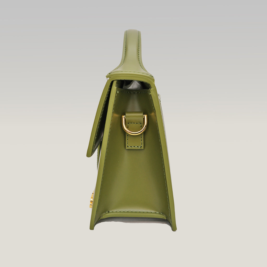 Jacquemus Le Grand Bambino Khaki in Pelle con Manico e Tracolla