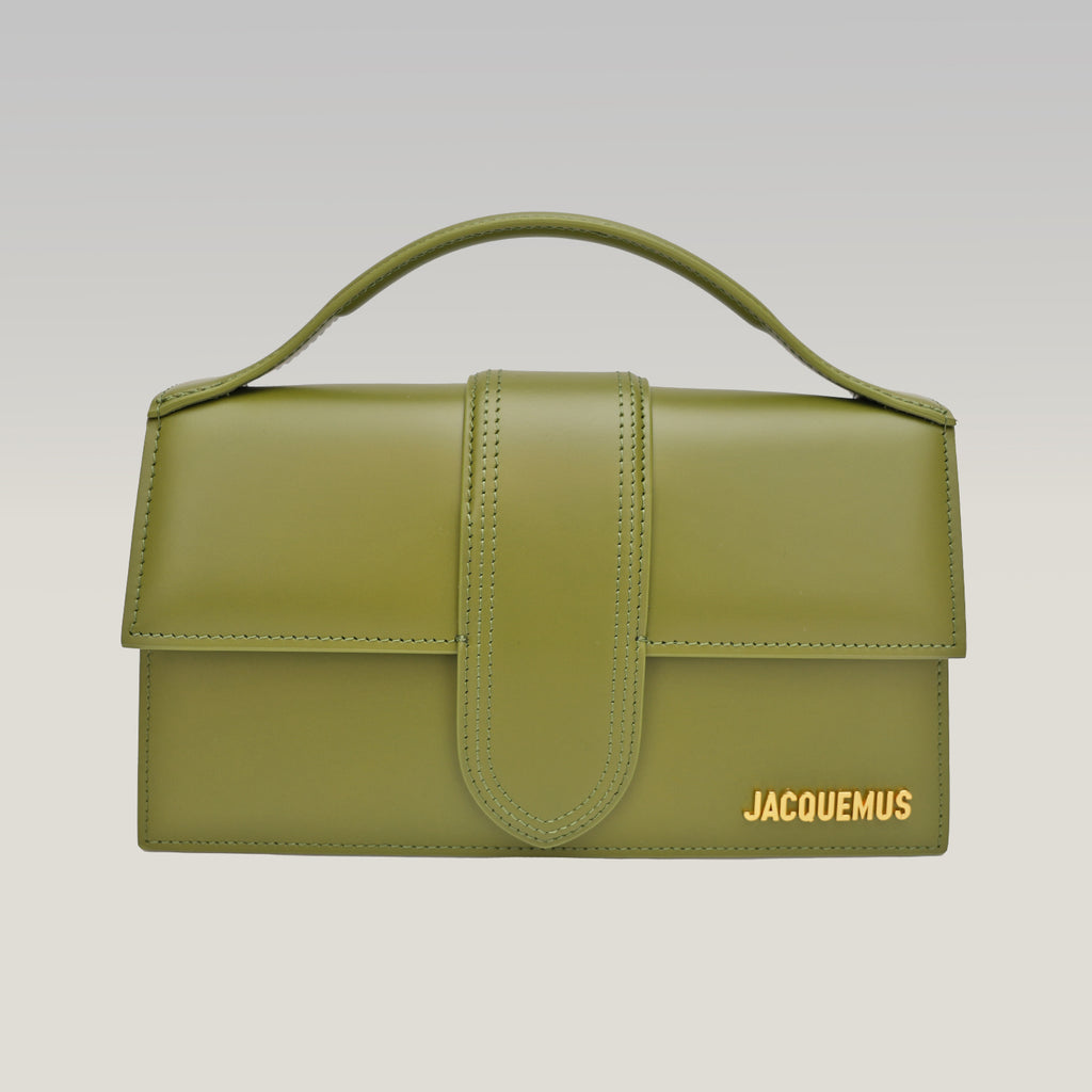 Jacquemus Le Grand Bambino Khaki in Pelle con Manico e Tracolla