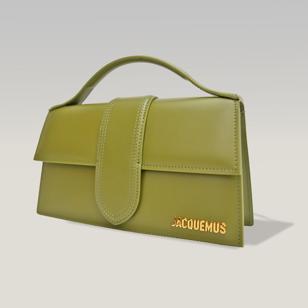 Jacquemus Le Grand Bambino Khaki in Pelle con Manico e Tracolla