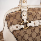 Gucci Borsa a Spalla Grande Vintage in Tela GG Beige e Pelle Bianca