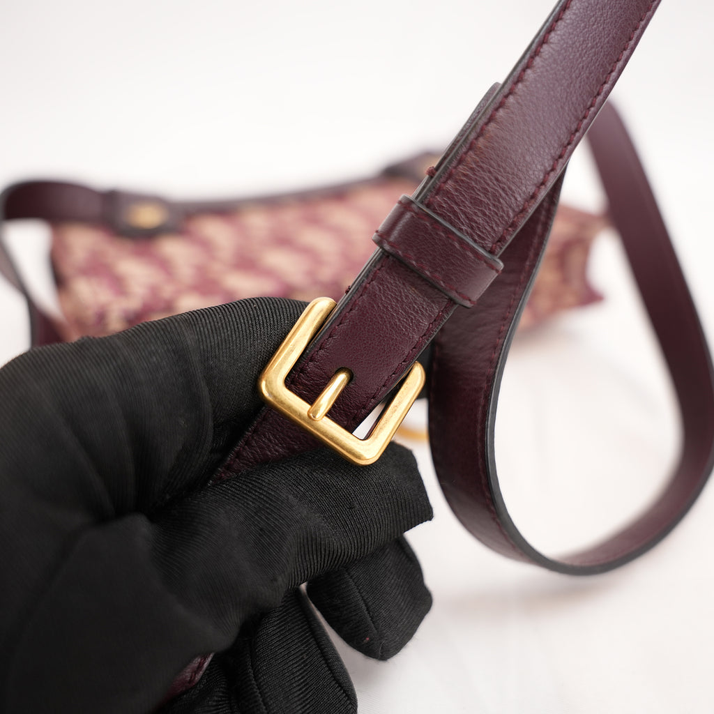 Dior Saddle Pochette Rettangolare in Canvas Oblique Rosso con Charm D Dorato