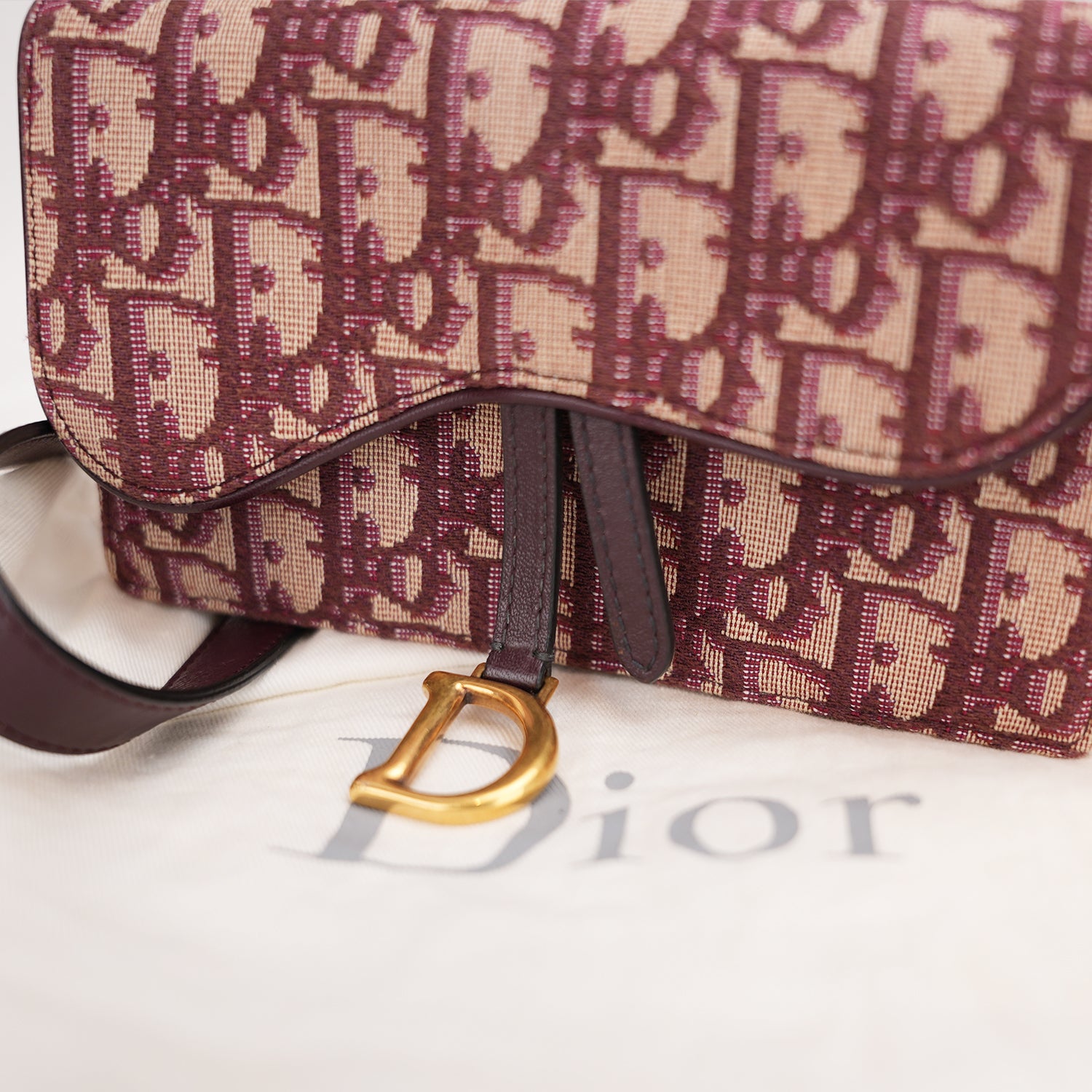 Dior Saddle Pochette Rettangolare in Canvas Oblique Rosso con Charm D Dorato