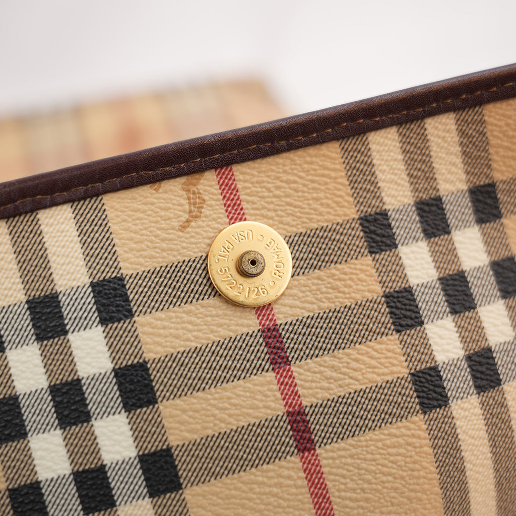 Burberry Vintage Nova Check Messenger Bag Beige Canvas & Brown Leather Crossbody Bag