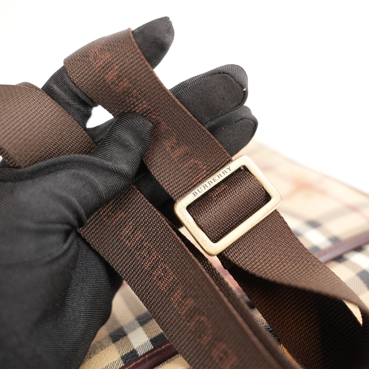 Burberry Vintage Nova Check Messenger Bag Beige Canvas & Brown Leather Crossbody Bag