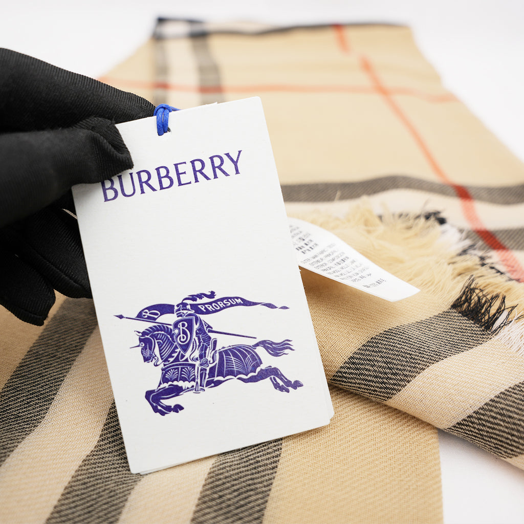 Burberry Sciarpa reversibile in lana e seta Check Sand/Lichen