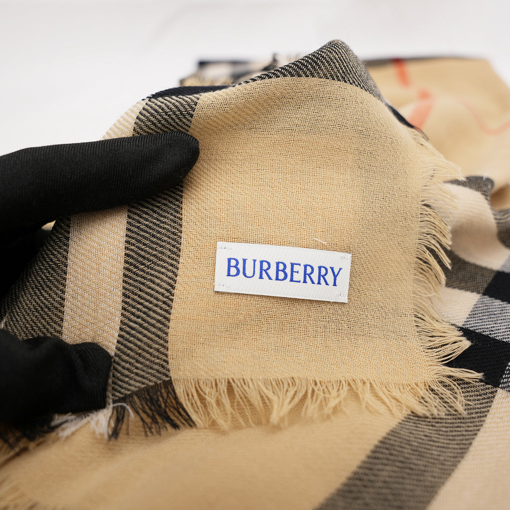 Burberry Sciarpa reversibile in lana e seta Check Sand/Lichen