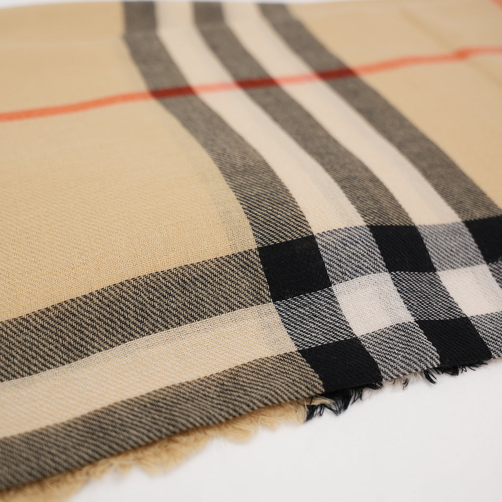 Burberry Sciarpa reversibile in lana e seta Check Sand/Lichen