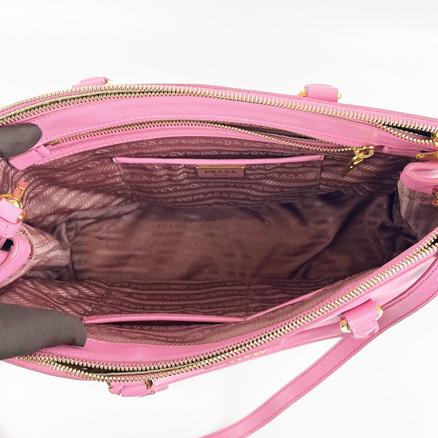 Prada Galleria Small Bag in Pelle Saffiano Rosa con Tracolla e Doppio Manico
