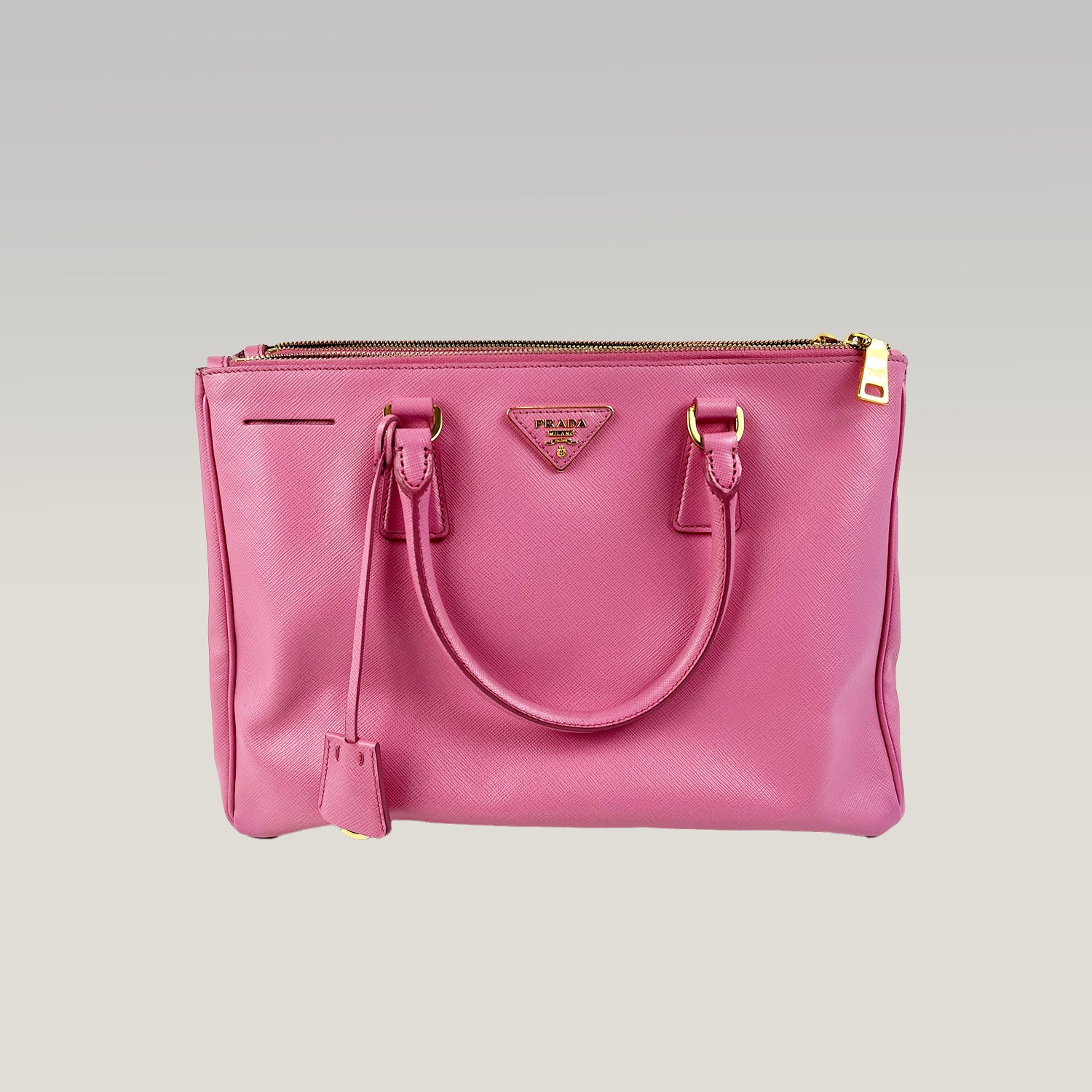 Prada Galleria Small Bag in Pelle Saffiano Rosa con Tracolla e Doppio Manico