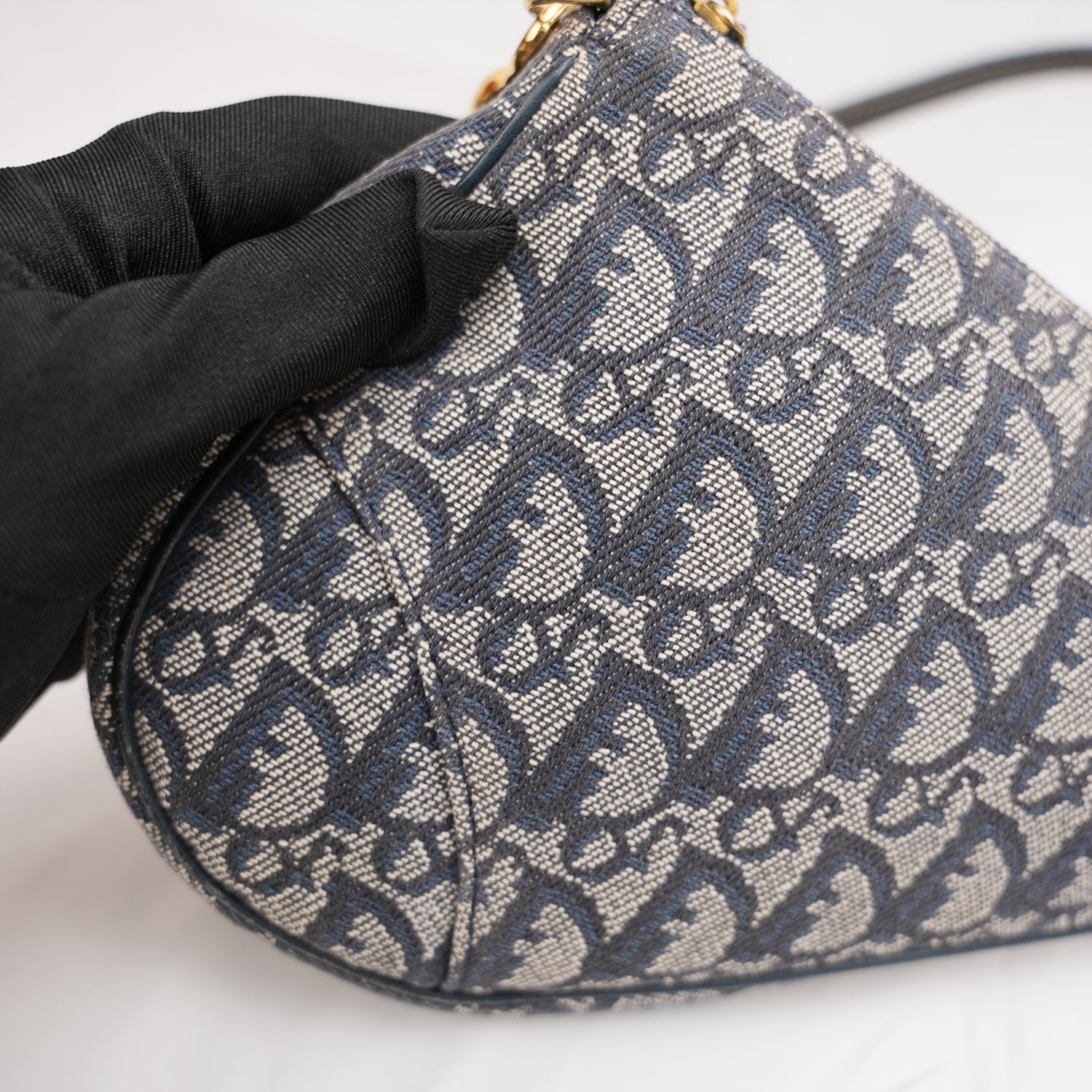 Dior Pochette Saddle in Jacquard Oblique Blu con Tracolla Regolabile