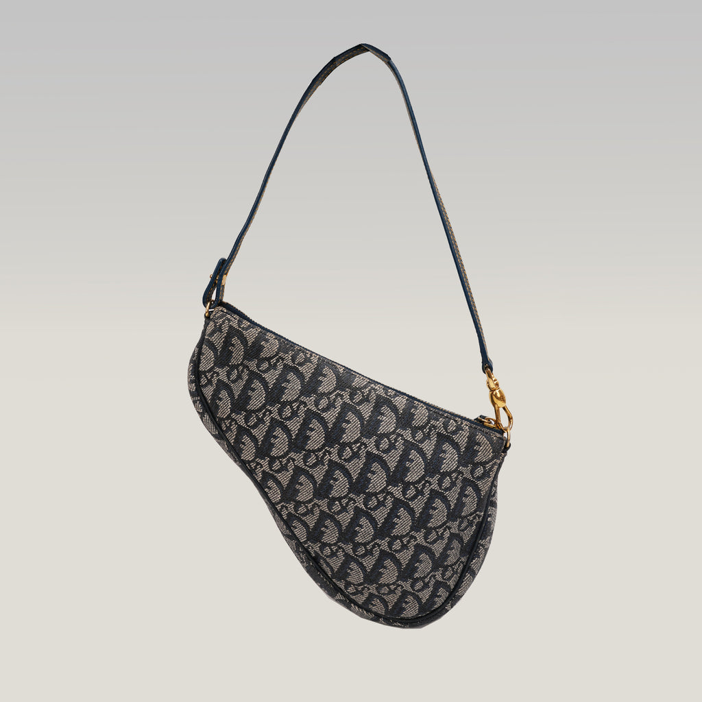 Dior Pochette Saddle in Jacquard Oblique Blu con Tracolla Regolabile