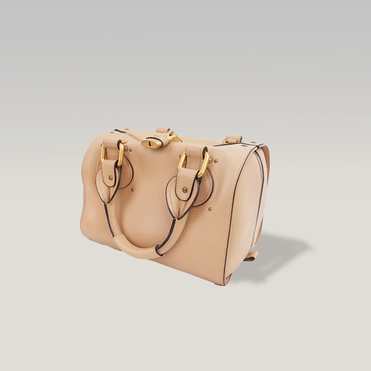 Chloé Paddington Borsa a Mano in Pelle Beige Nude con Lucchetto, Chiave e Dettagli Dorati