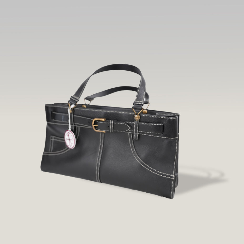 Christian Dior Vintage Tote Orizzontale in Pelle Nera con Cintura