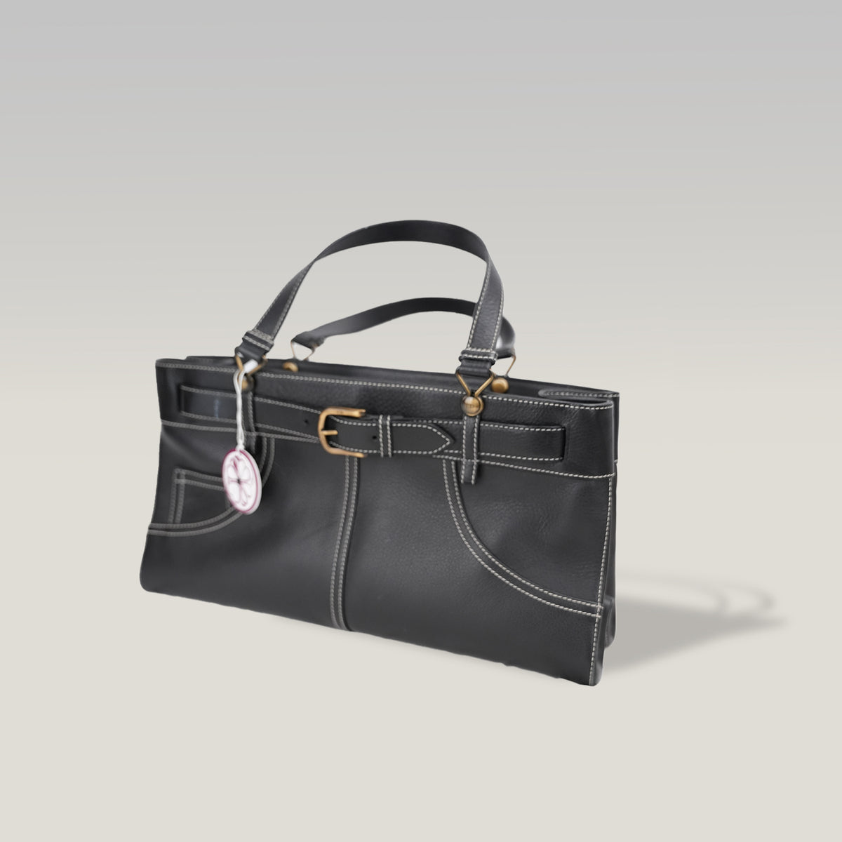 Christian Dior Vintage Tote Orizzontale in Pelle Nera con Cintura