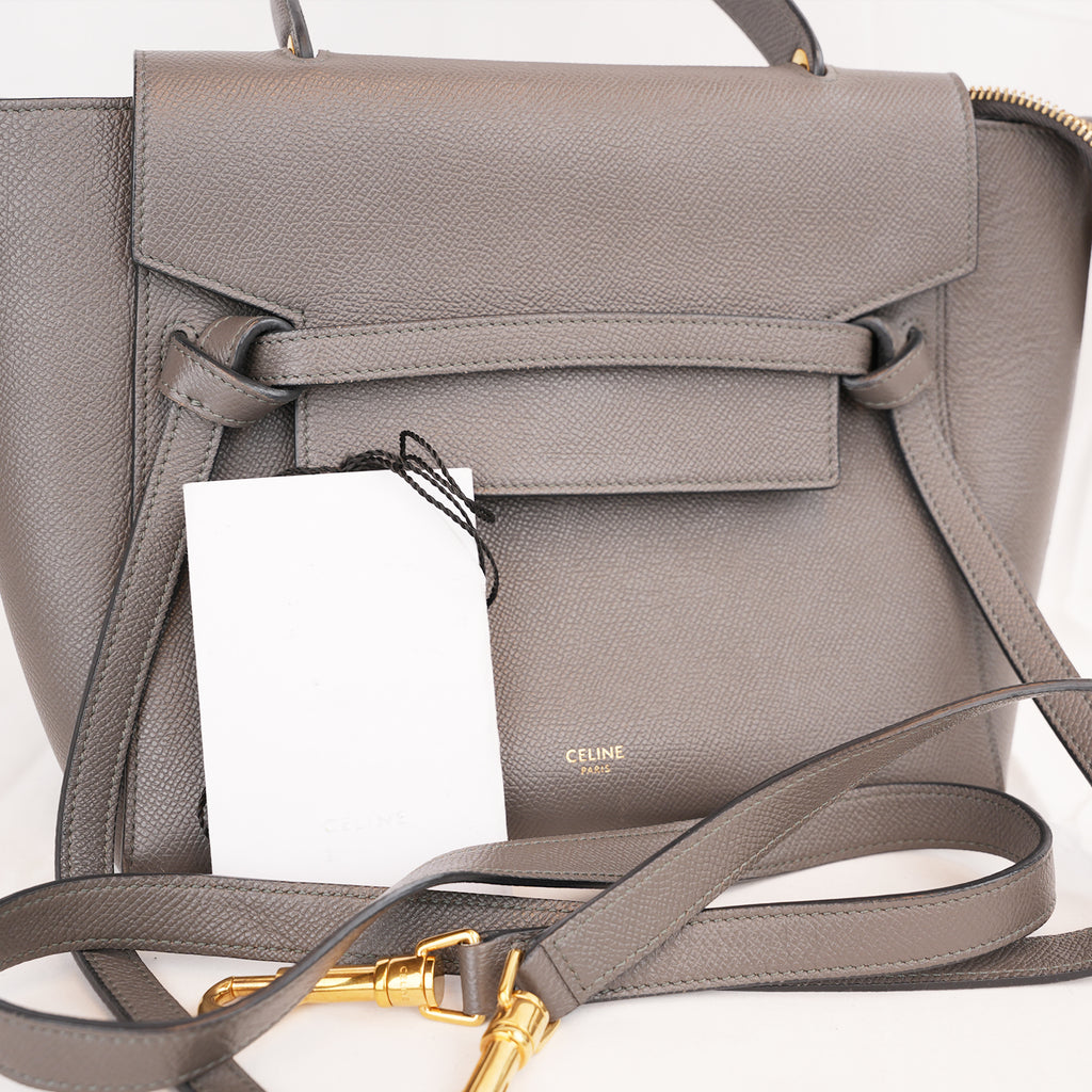 Celine Micro Belt Bag Borsa a Mano in Pelle di Vitello Martellata Grigia 24 cm