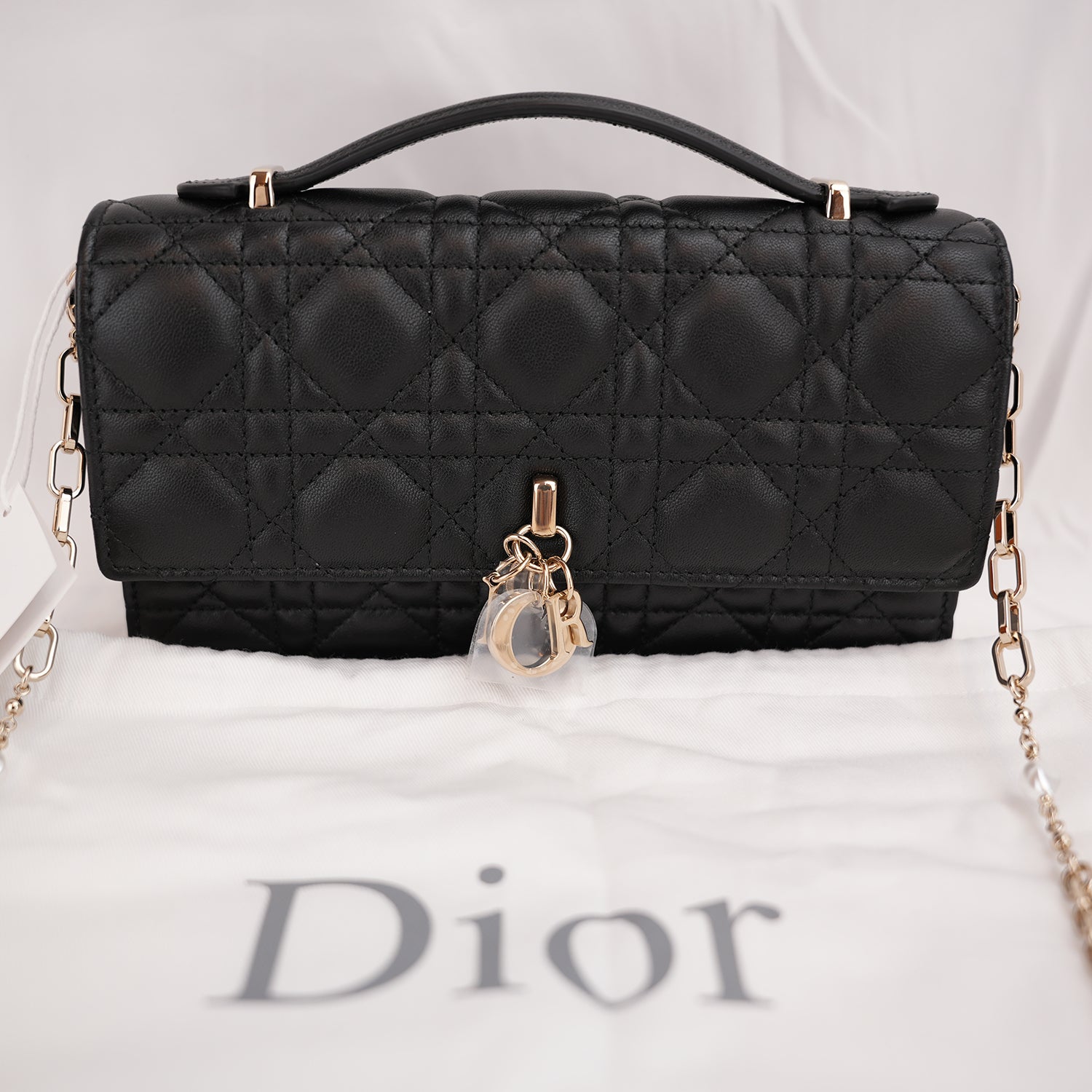 Borsa a Catena Mini My Dior Nera in Pelle Cannage con Charms D.I.O.R.