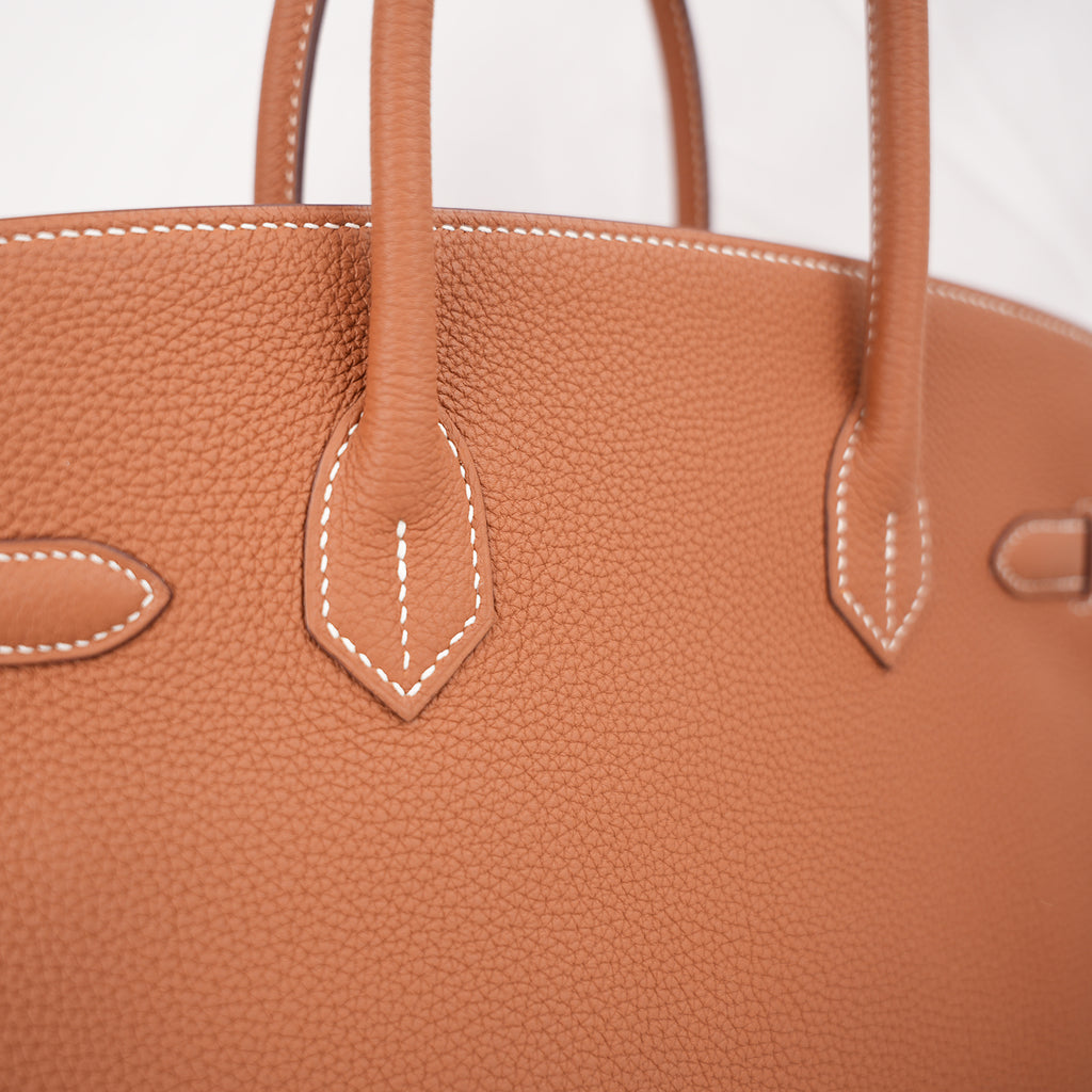 Hermès Birkin 35 Borsa a Mano in Pelle Clemence Gold con Hardware Dorato
