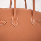Hermès Birkin 35 Borsa a Mano in Pelle Clemence Gold con Hardware Dorato