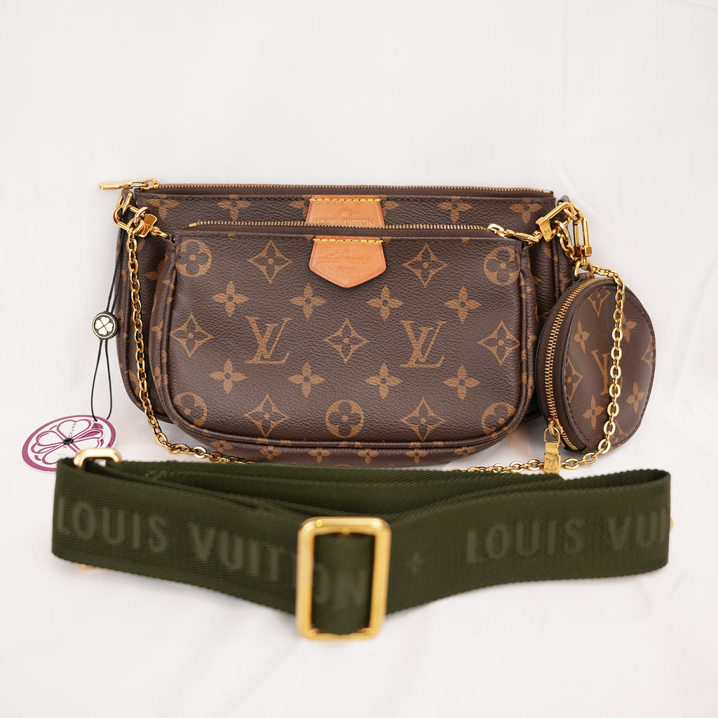 Louis Vuitton Multi Pochette Accessoires Monogram con Tracolla Verde in Tela Cerata e Pelle