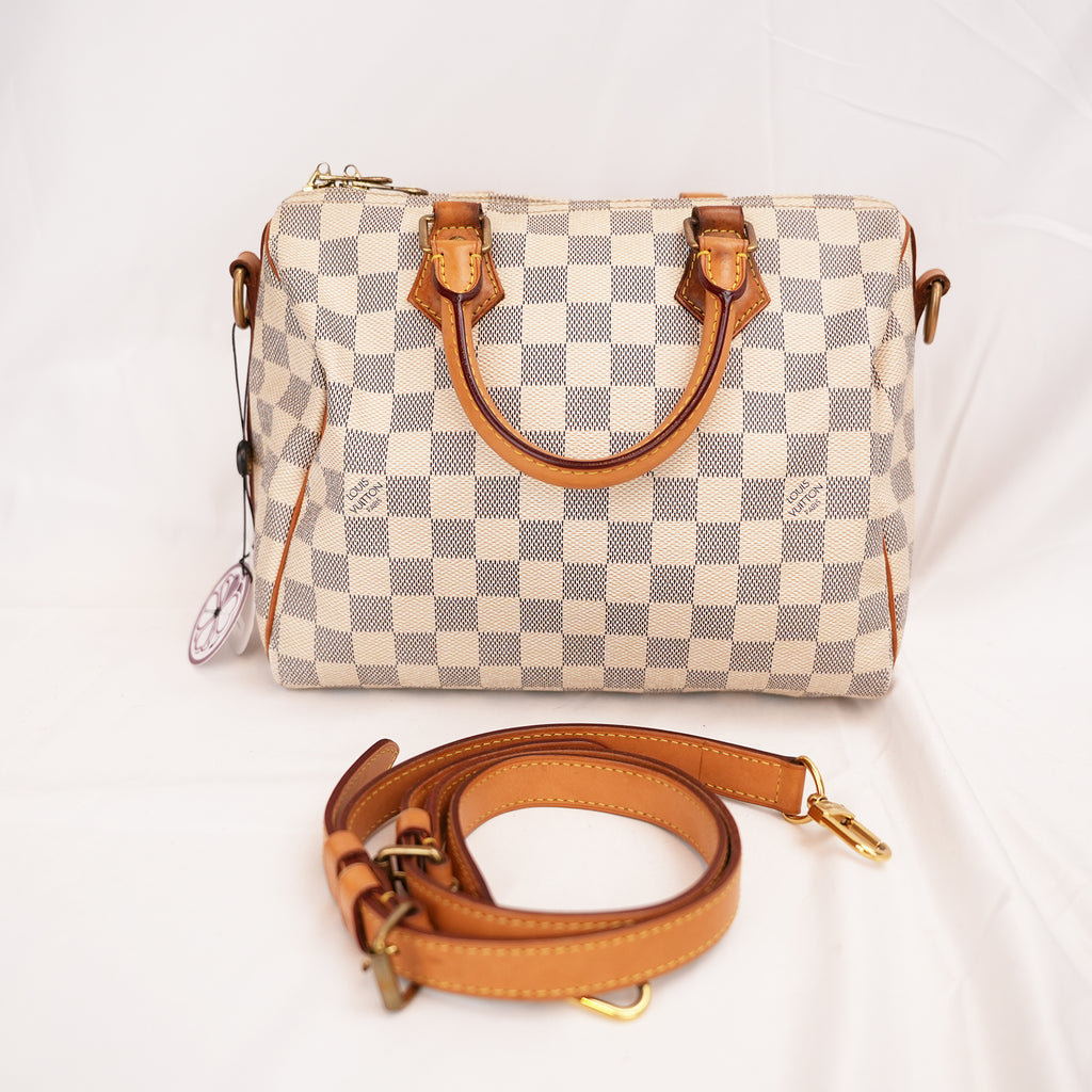 Louis Vuitton Speedy Bandoulière 25 Damier Azur in Tela Cerata e Pelle Vachetta