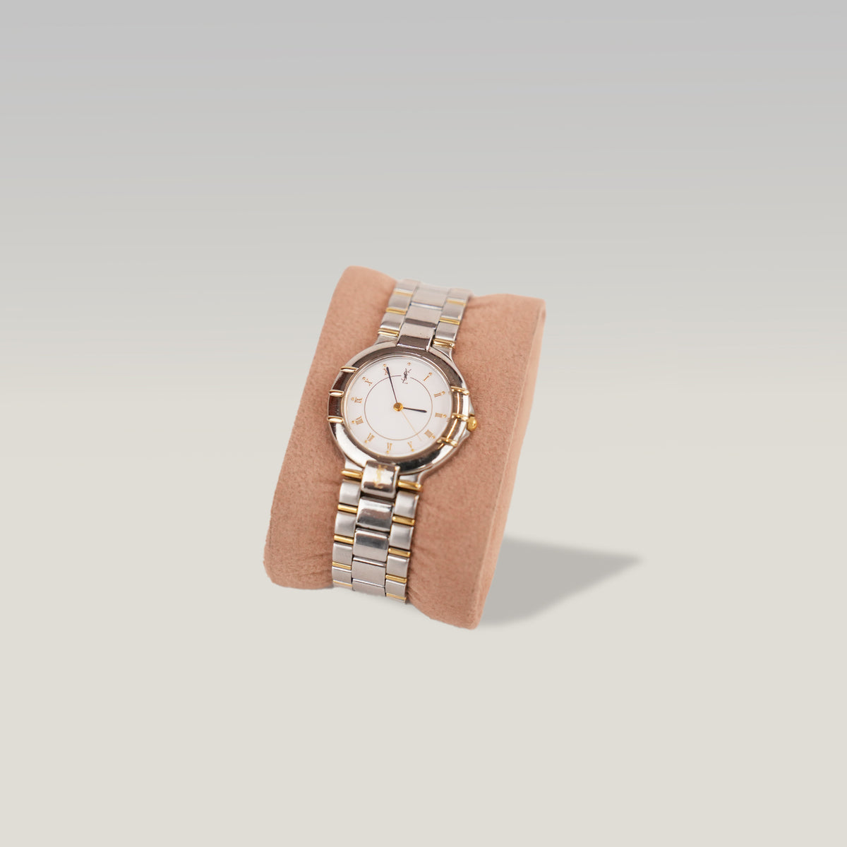 Yves Saint Laurent YSL Orologio Vintage da Donna con Quadrante Bianco e Bracciale Bicolore Argento e Oro