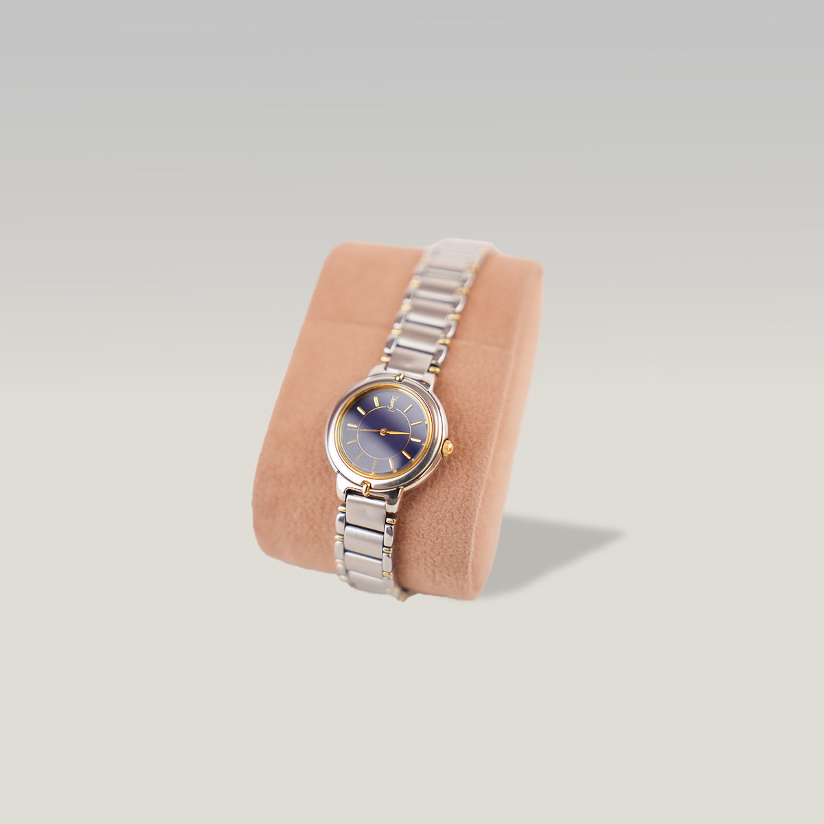 Yves Saint Laurent YSL Orologio Vintage Unisex con Quadrante Blu e Bracciale Bicolore Argento e Oro
