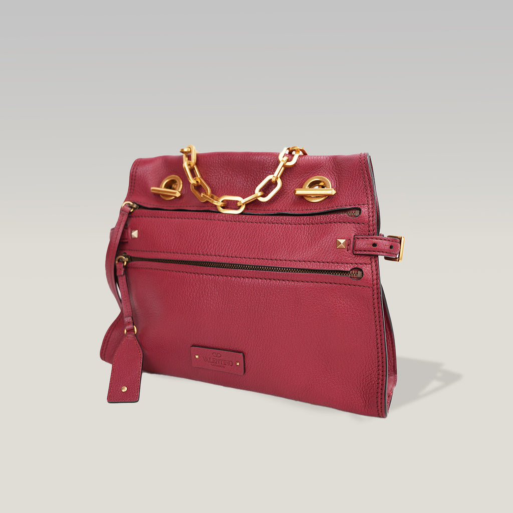 Valentino Garavani Rockstud Chain Shoulder Bag Pink Leather Crossbody Bag