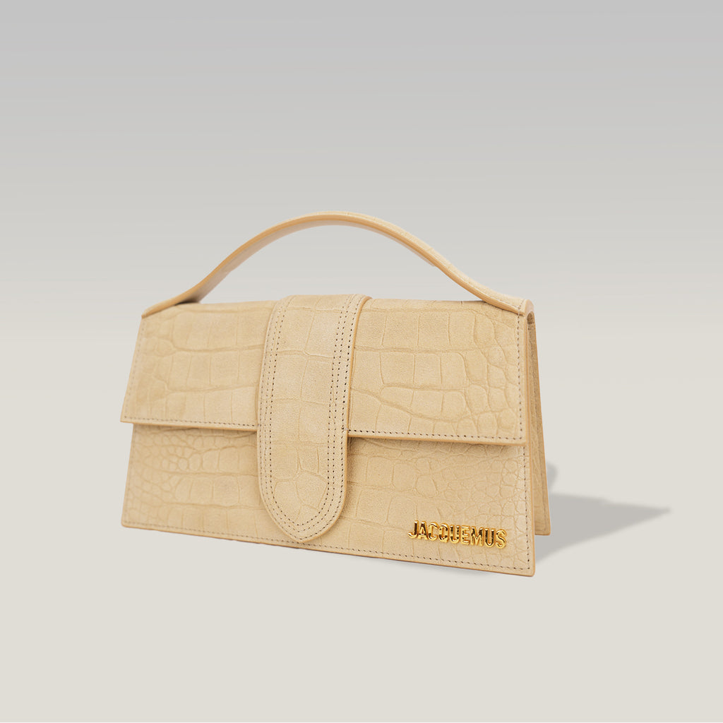 Jacquemus Large Le Bambino Croc Embossed Leather Tote Bag Beige