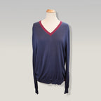 Burberry London Maglia Donna Blu Navy in Seta e Cotone Pullover Scollo V Elegante