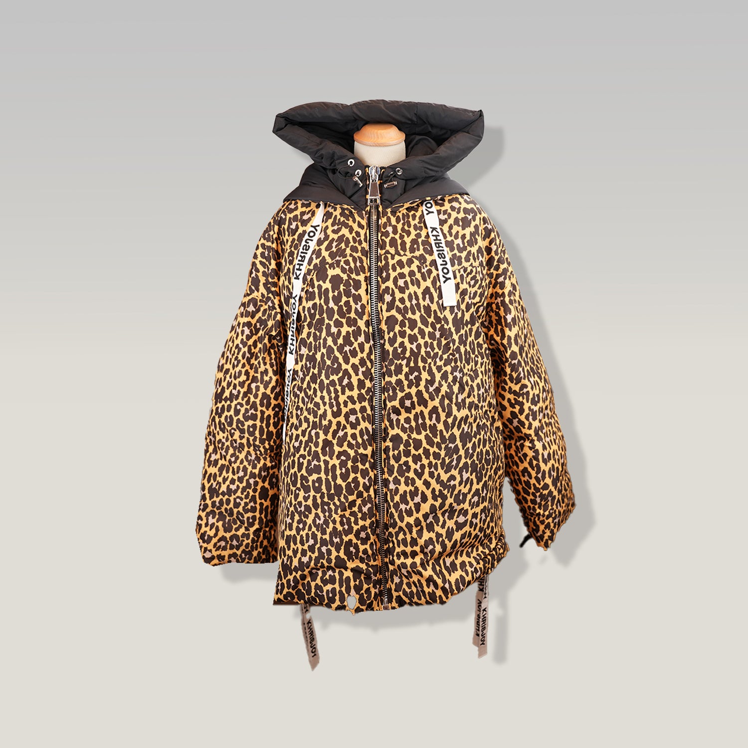 Khrisjoy Piumino Donna Leopardato Taglia S Oversize con Cappuccio Giacca Animalier Made in Italy