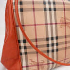 Burberry Borsa a Spalla Nova Check Beige con Dettagli Arancioni in Pelle
