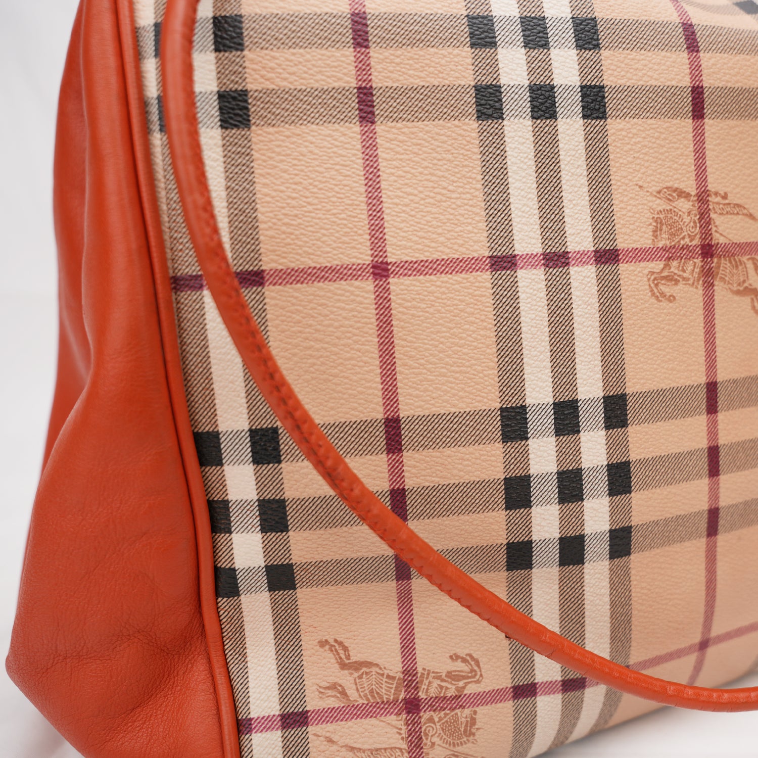 Burberry Borsa a Spalla Nova Check Beige con Dettagli Arancioni in Pelle