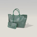Goyard Saint Louis Tote Bag Verde in Tela Goyardine con Finiture in Pelle e Pochette Coordinata