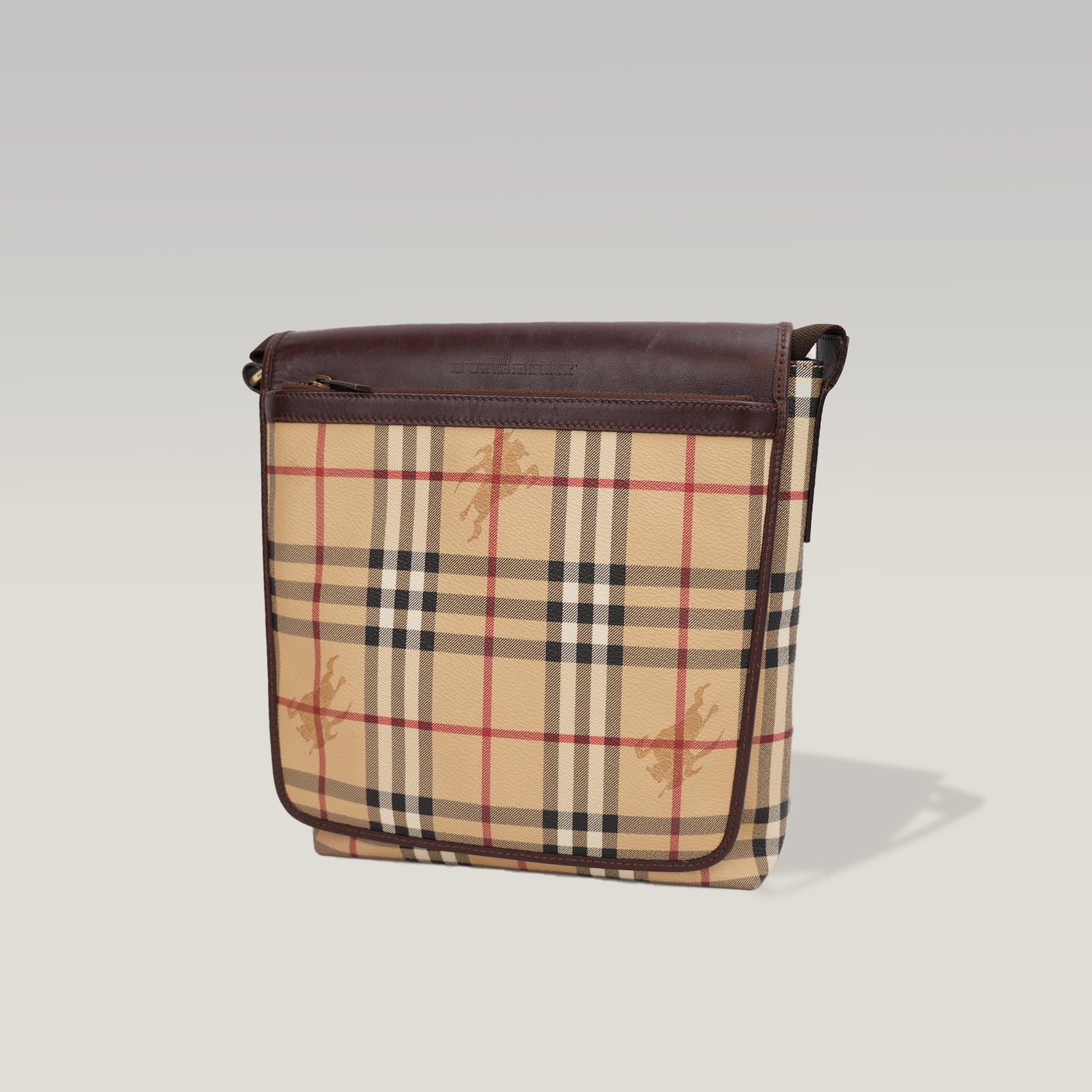 Burberry Vintage Nova Check Messenger Bag Beige Canvas & Brown Leather Crossbody Bag