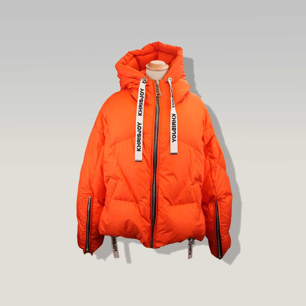 Khrisjoy Piumino Donna Arancione Oversize con Cappuccio Giacca Imbottita Duck Down Made in Italy