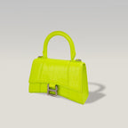 Balenciaga Hourglass XS Borsa a Mano in Pelle Effetto Coccodrillo Giallo Fluo con Logo B Argentato