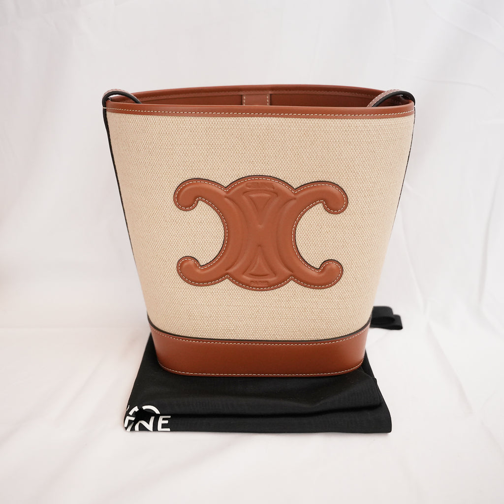 Celine Small Bucket Cuir Triomphe Natural / Tan in Tessuto e Pelle di Vitello