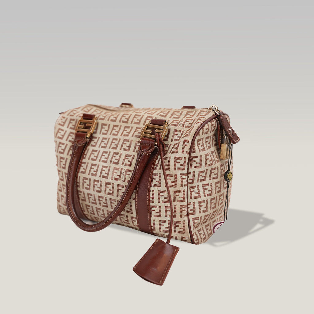 Fendi Zucchino Boston Bag Vintage in Tela Monogram e Pelle Marrone