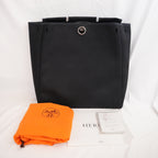 Hermès Herbag 39 Noir in Tela e Pelle con Hardware Palladium
