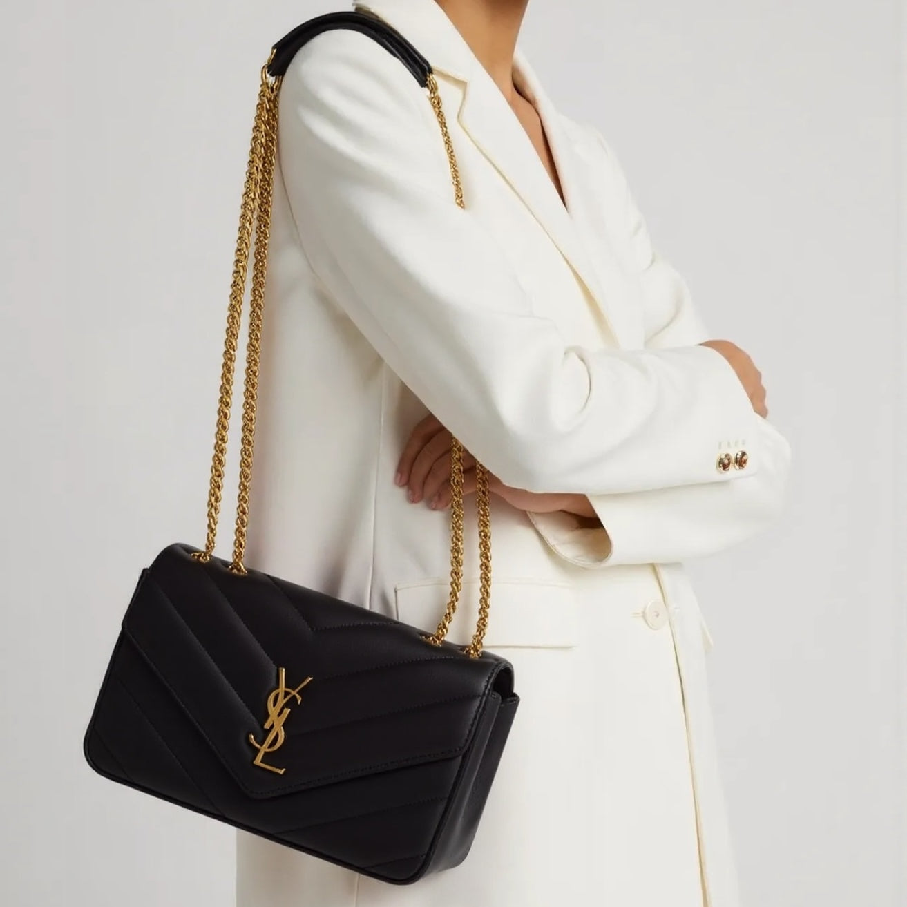 Saint Laurent LouLou Small – Borsa a Spalla Trapuntata a Chevron