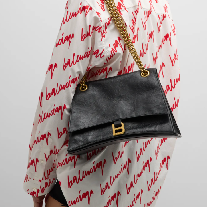 Balenciaga Crush Large Shoulder Bag with Gold Chain
