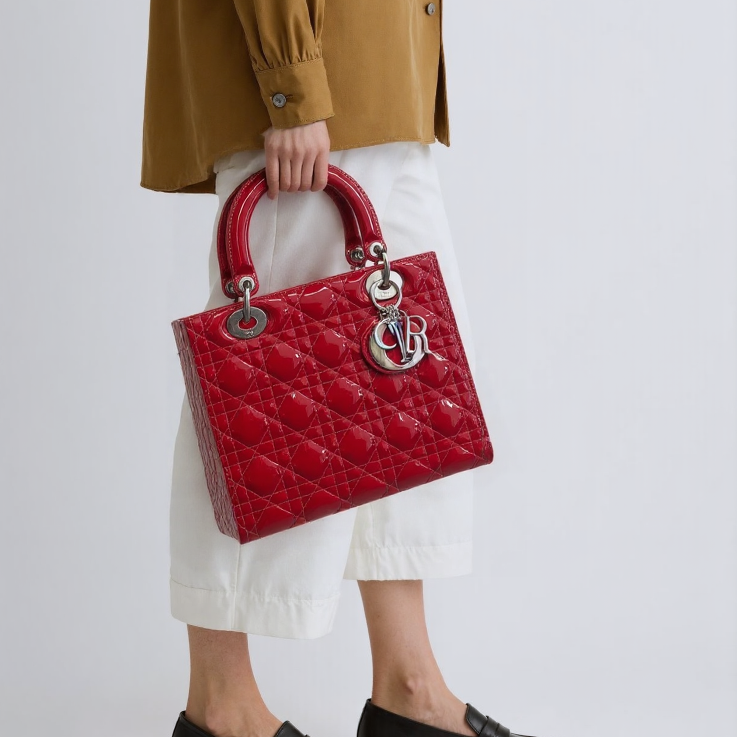 Dior Lady Dior Hand bag with patent red leather small size